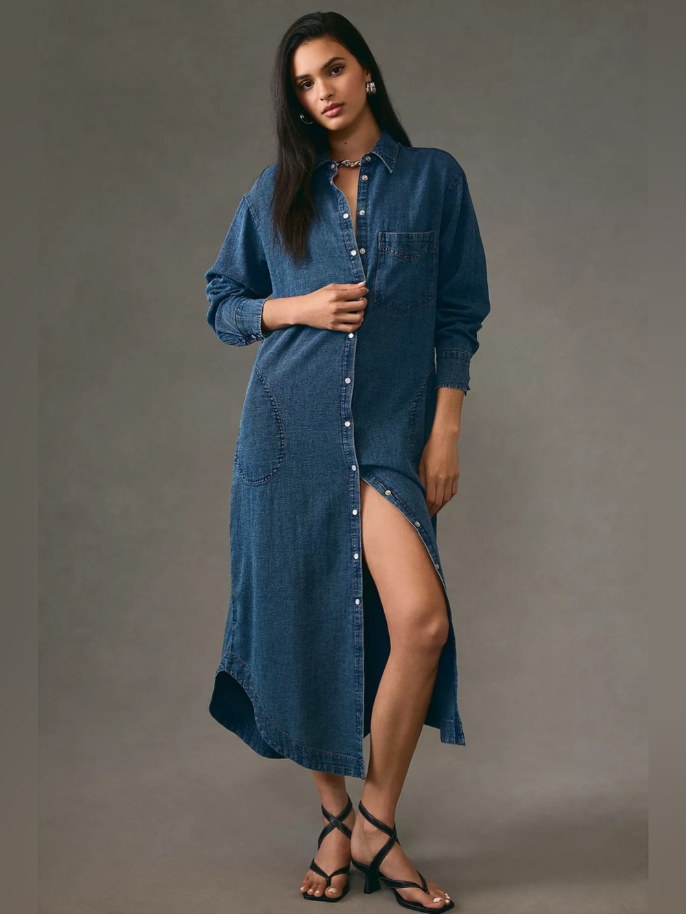 Pilcro denim long sleeve button down maxi dress size large